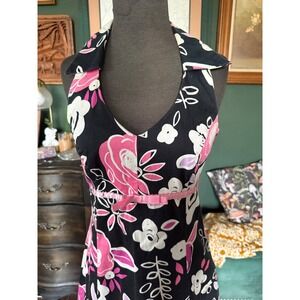 Ombre Womens Pink Floral Halter V-Neck Collar‎ Empire Waist Dress Size 9/10